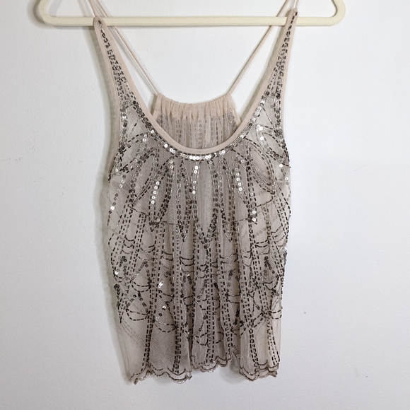 Luxury mesh beaded embroidered camisole top tank formal see through scallop s - Picture 3 of 5